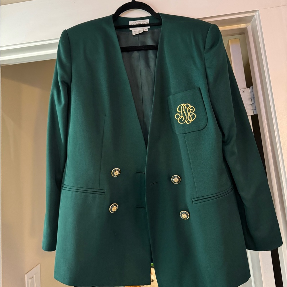 Vintage royal green gold details blazer